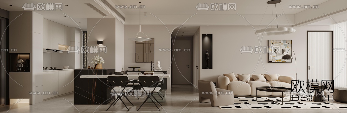 现代客餐厅效果图下载（渲染图2）