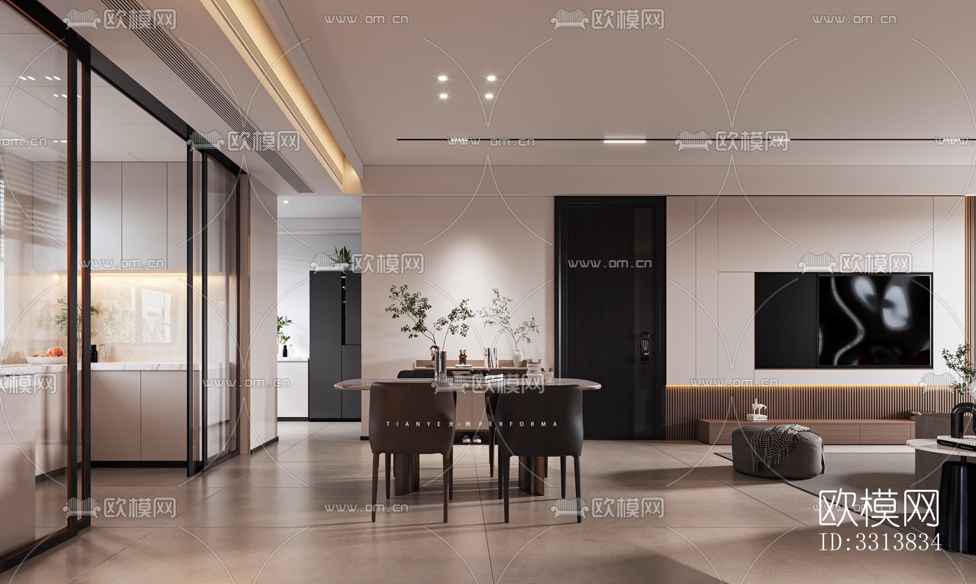 现代客餐厅效果图下载（渲染图6）
