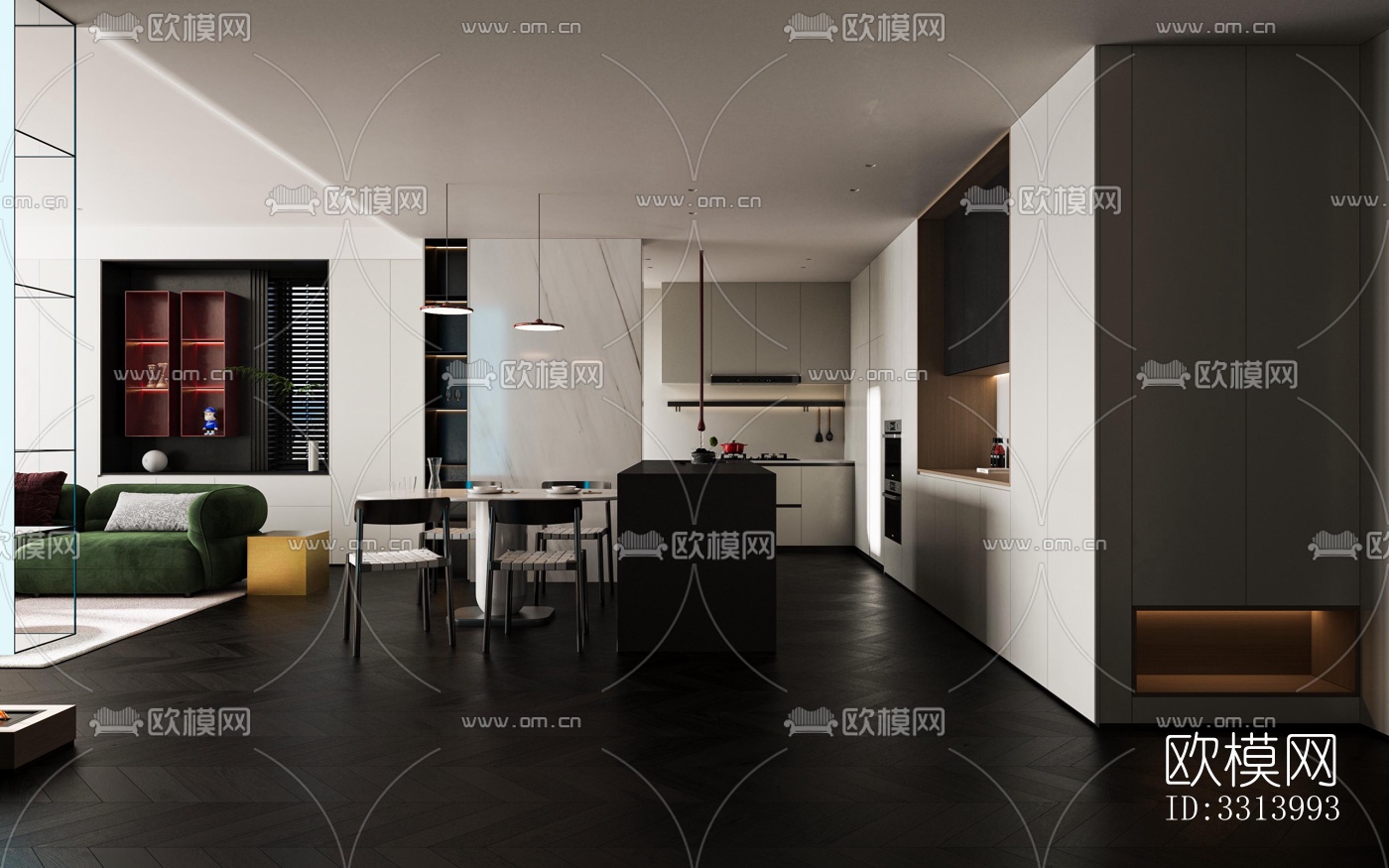 现代客餐厅效果图下载（渲染图3）