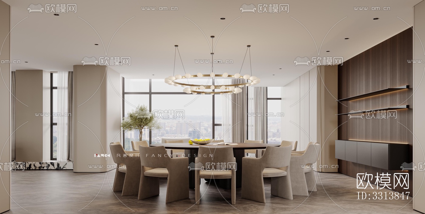 现代客餐厅效果图下载（渲染图4）