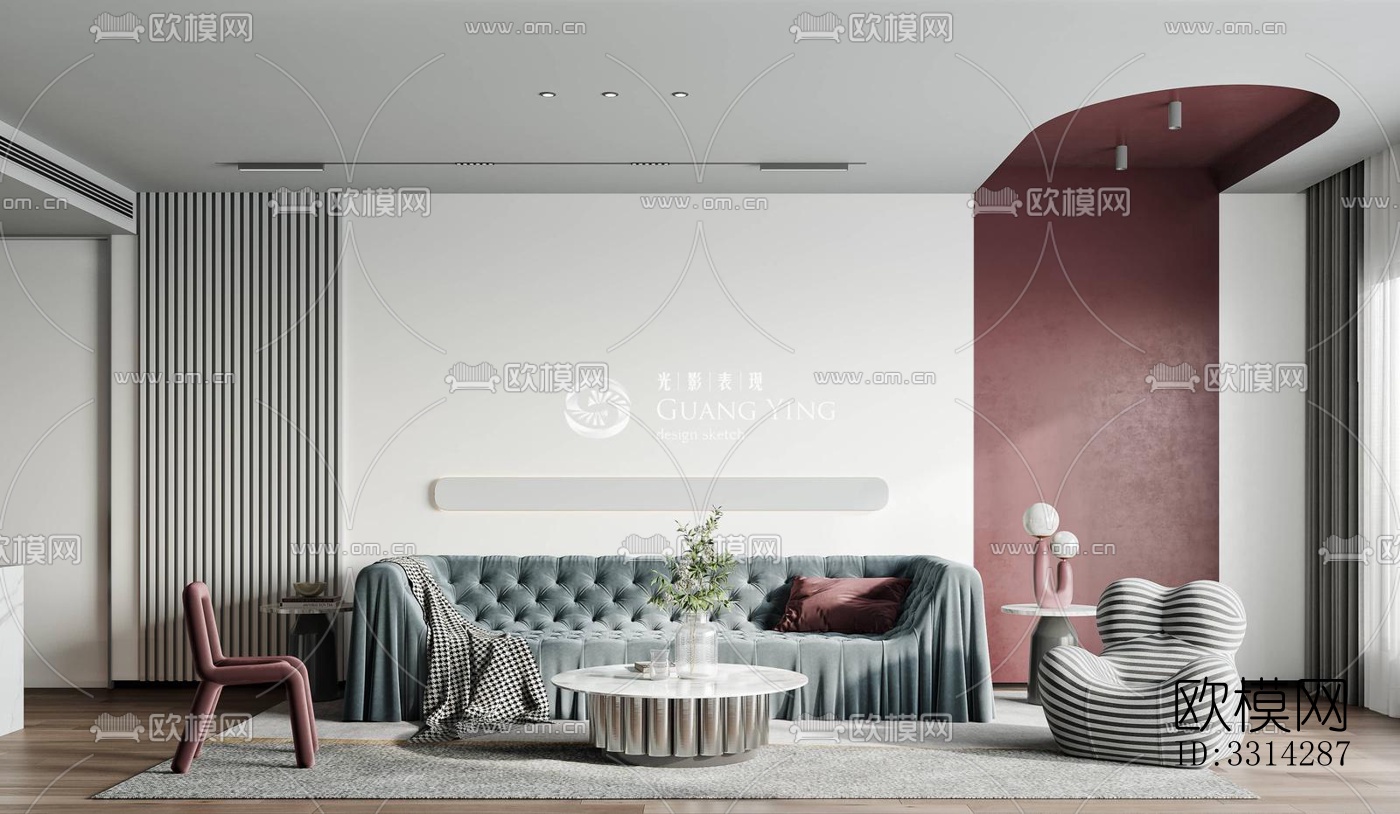 现代客餐厅效果图下载（渲染图1）