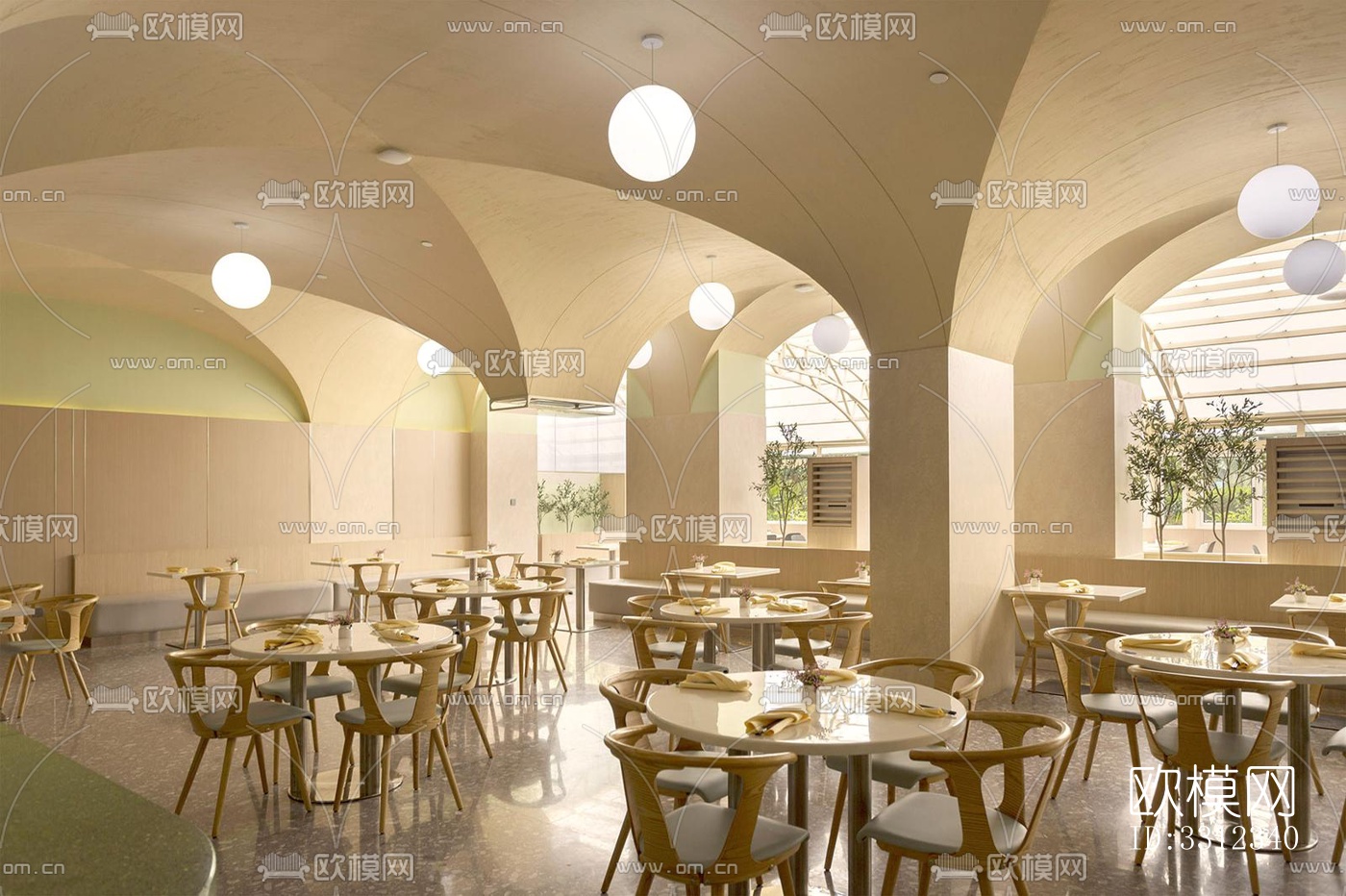 现代自助餐厅效果图下载（渲染图1）