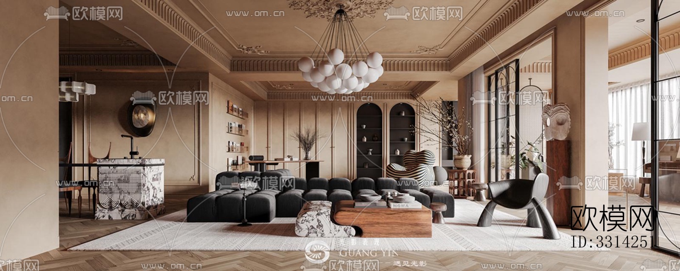 现代客餐厅效果图下载（渲染图4）