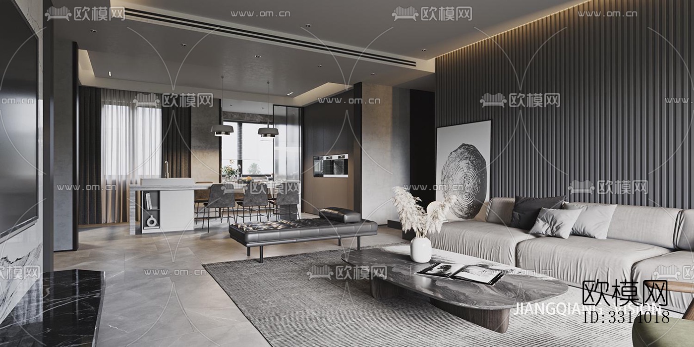 现代客餐厅效果图下载（渲染图5）