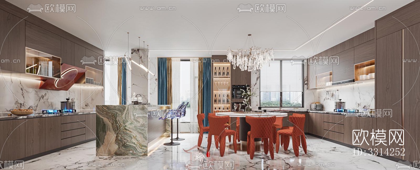 现代客餐厅效果图下载（渲染图1）