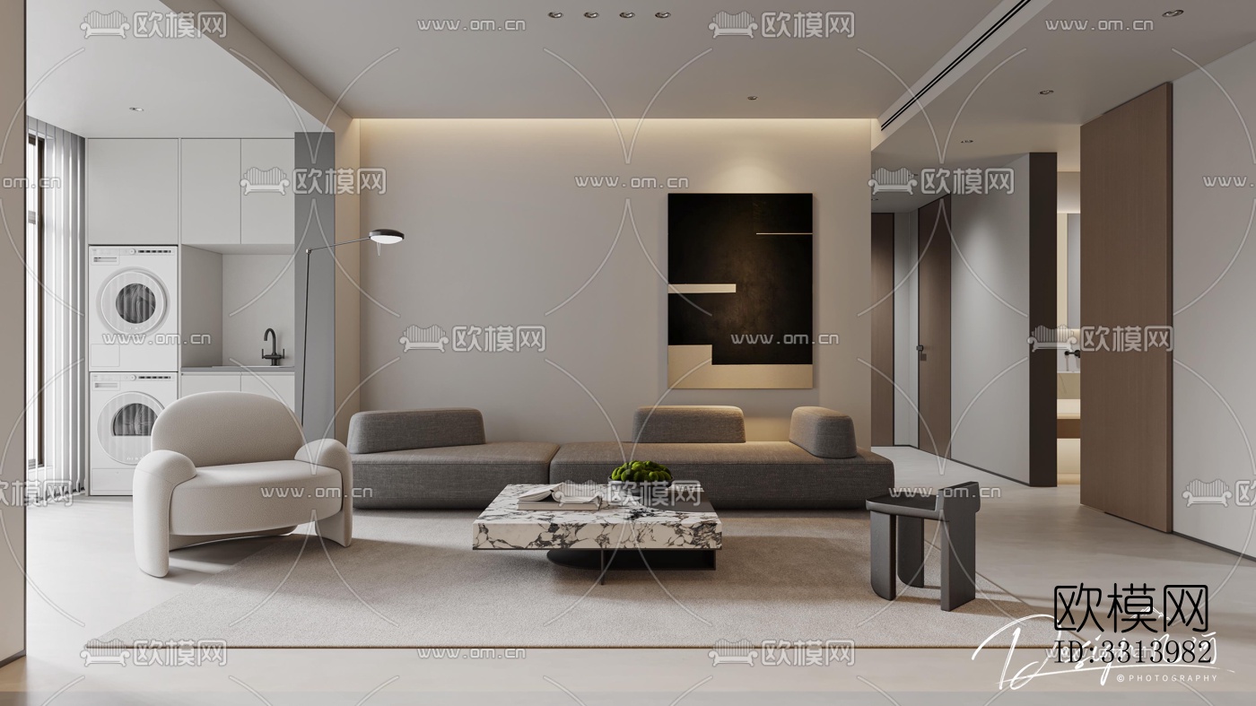 现代客餐厅效果图下载（渲染图1）