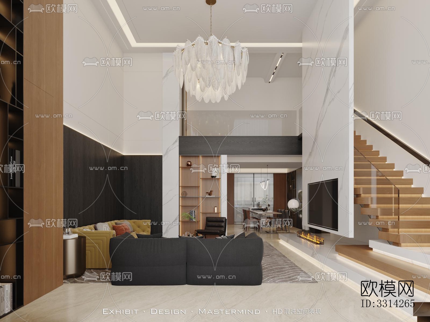 现代客餐厅效果图下载（渲染图6）