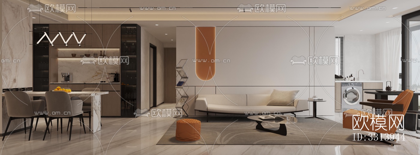 现代客餐厅效果图下载（渲染图5）