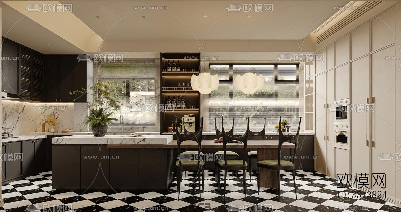 现代客餐厅效果图下载（渲染图6）