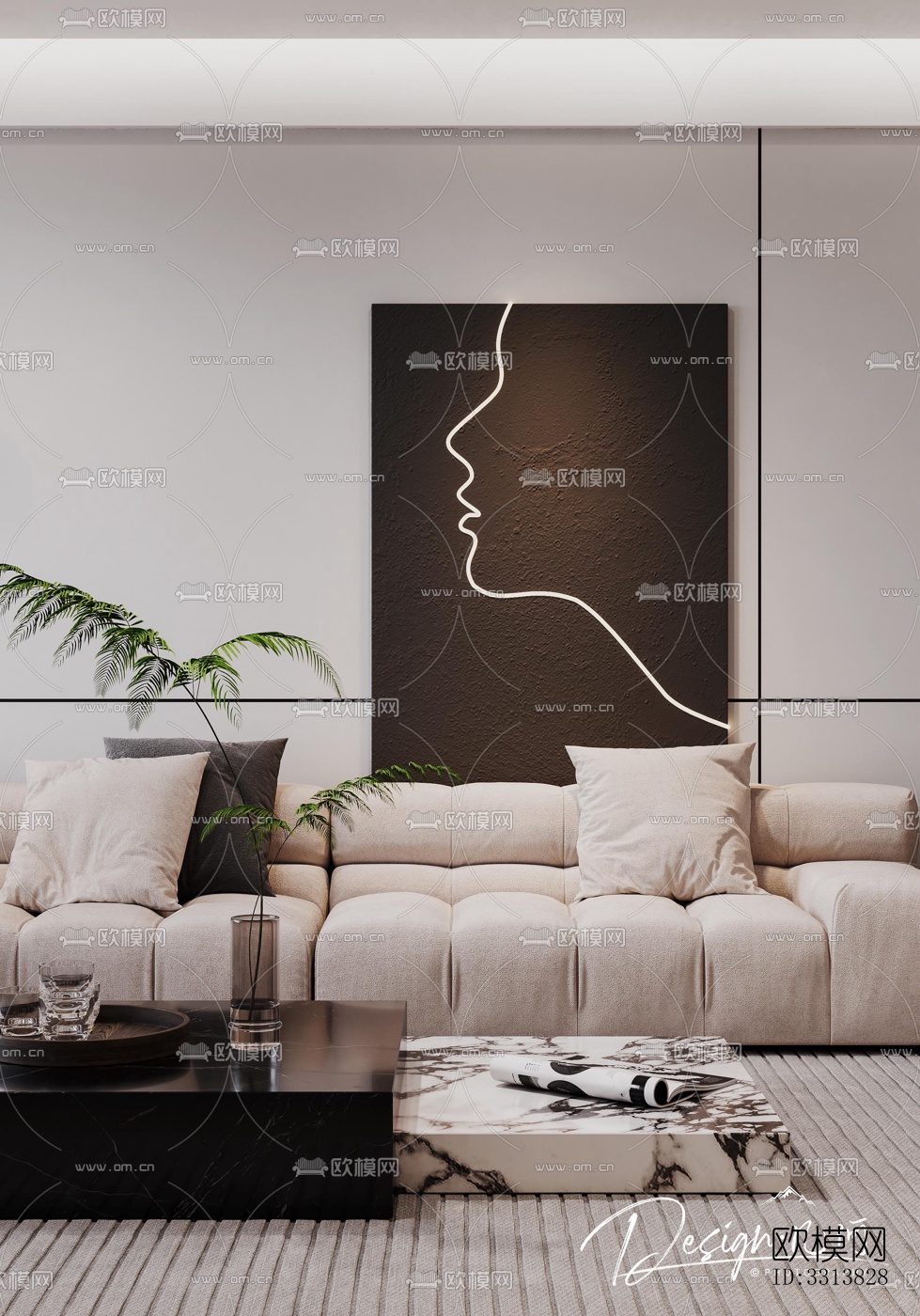 现代客餐厅效果图下载（渲染图1）