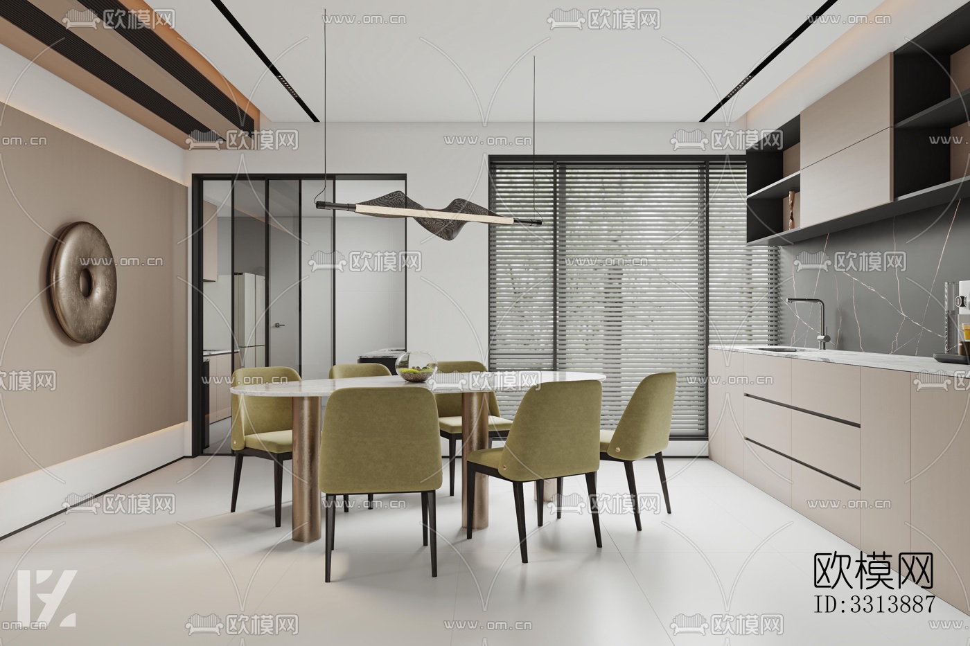 现代客餐厅效果图下载（渲染图7）