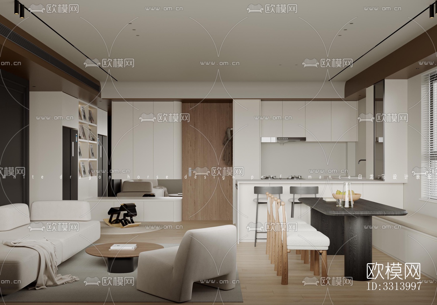 现代客餐厅效果图下载（渲染图1）