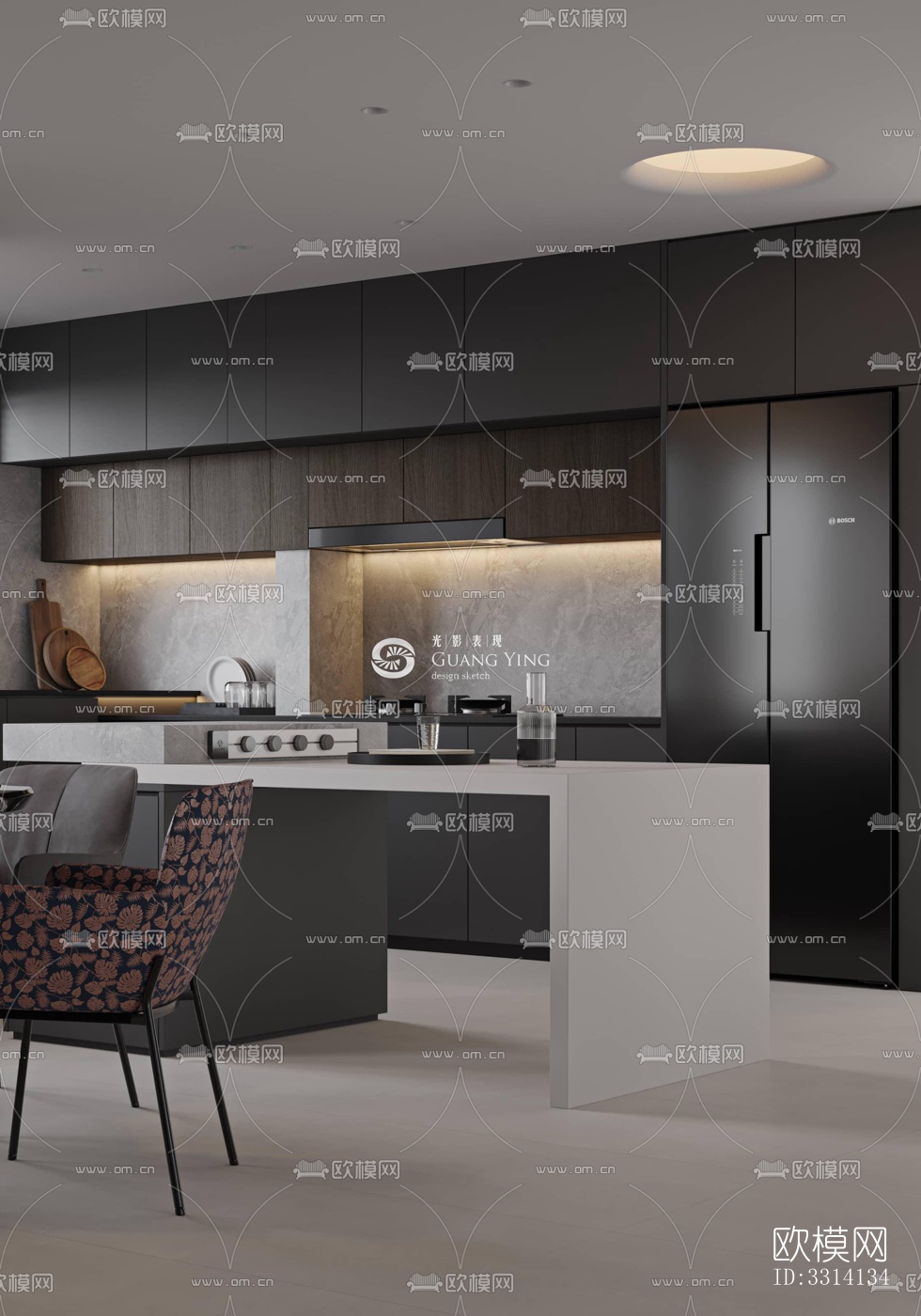 现代客餐厅效果图下载（渲染图2）