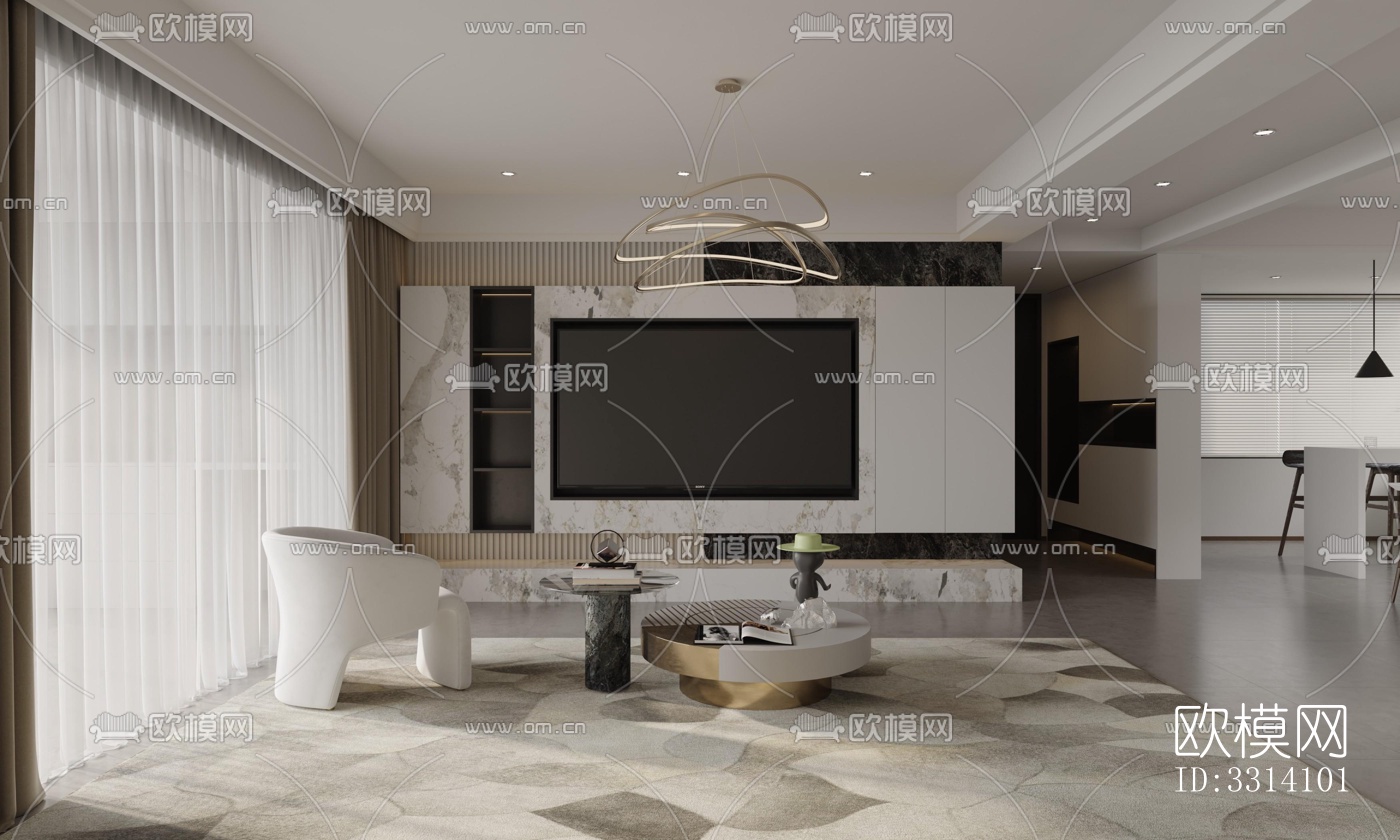 现代客餐厅效果图下载（渲染图1）