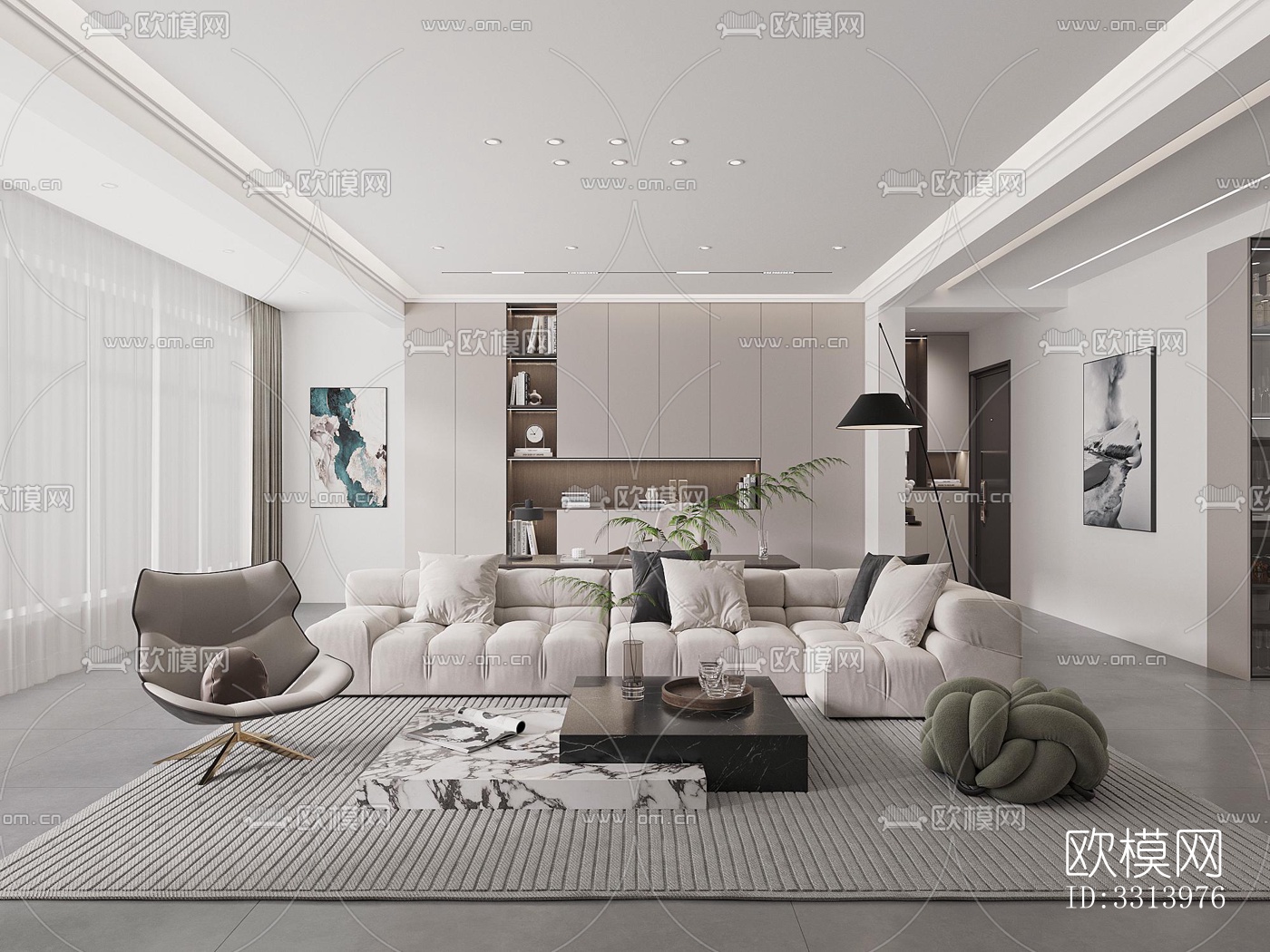 现代客餐厅效果图下载（渲染图1）