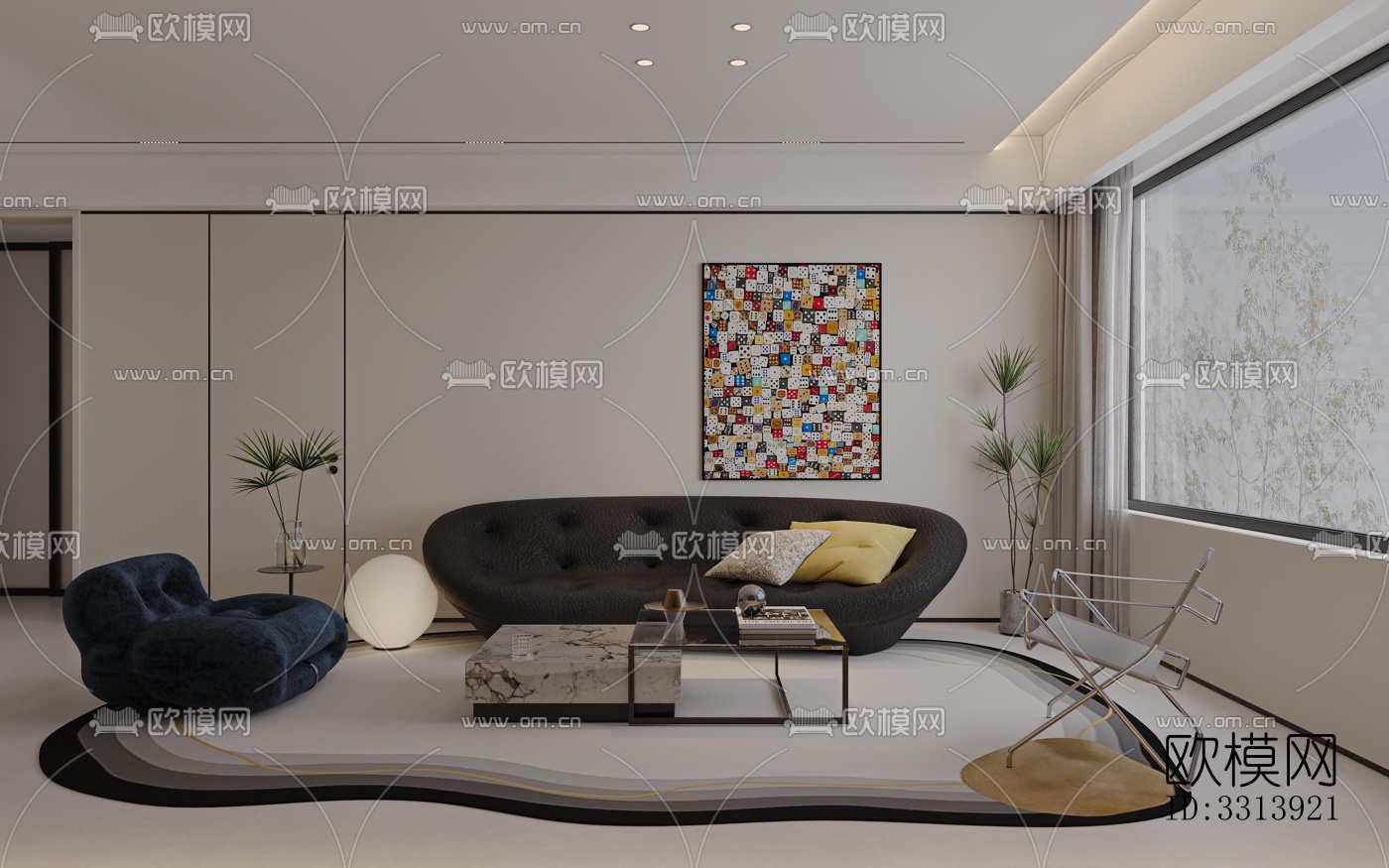 现代客餐厅效果图下载（渲染图1）