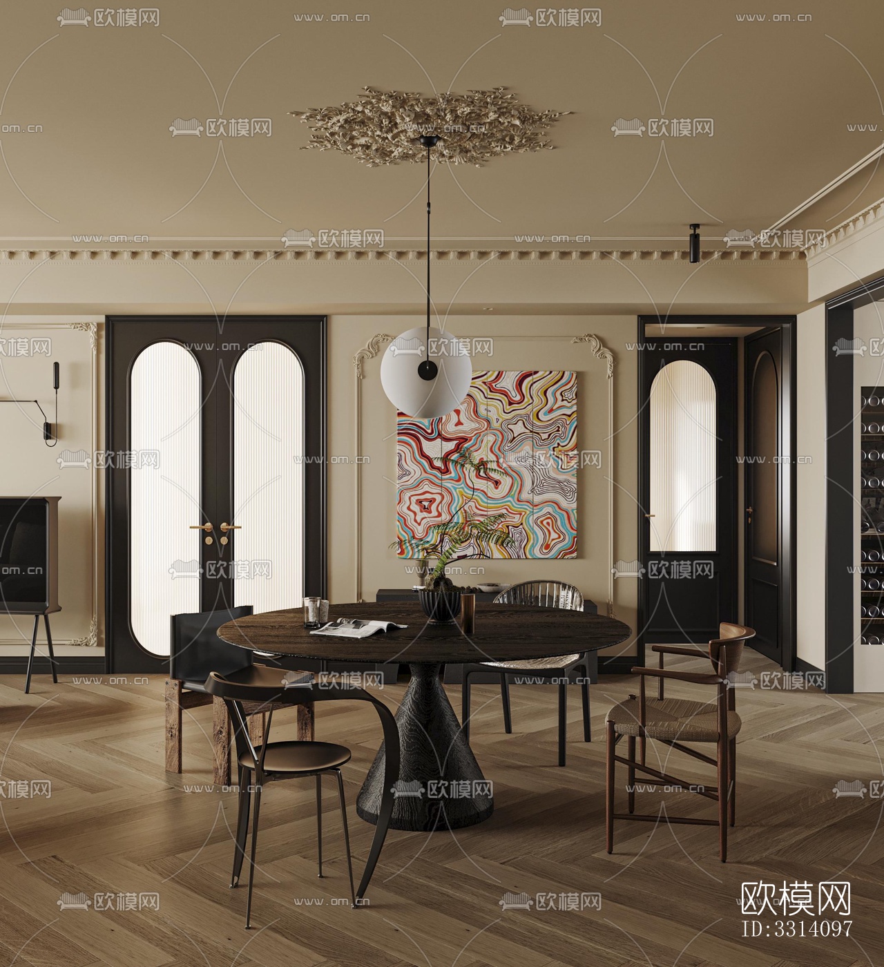 现代客餐厅效果图下载（渲染图4）