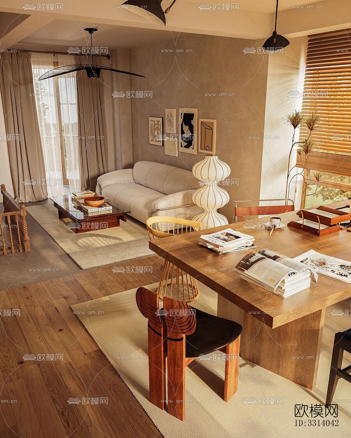 现代客餐厅效果图下载（渲染图1）