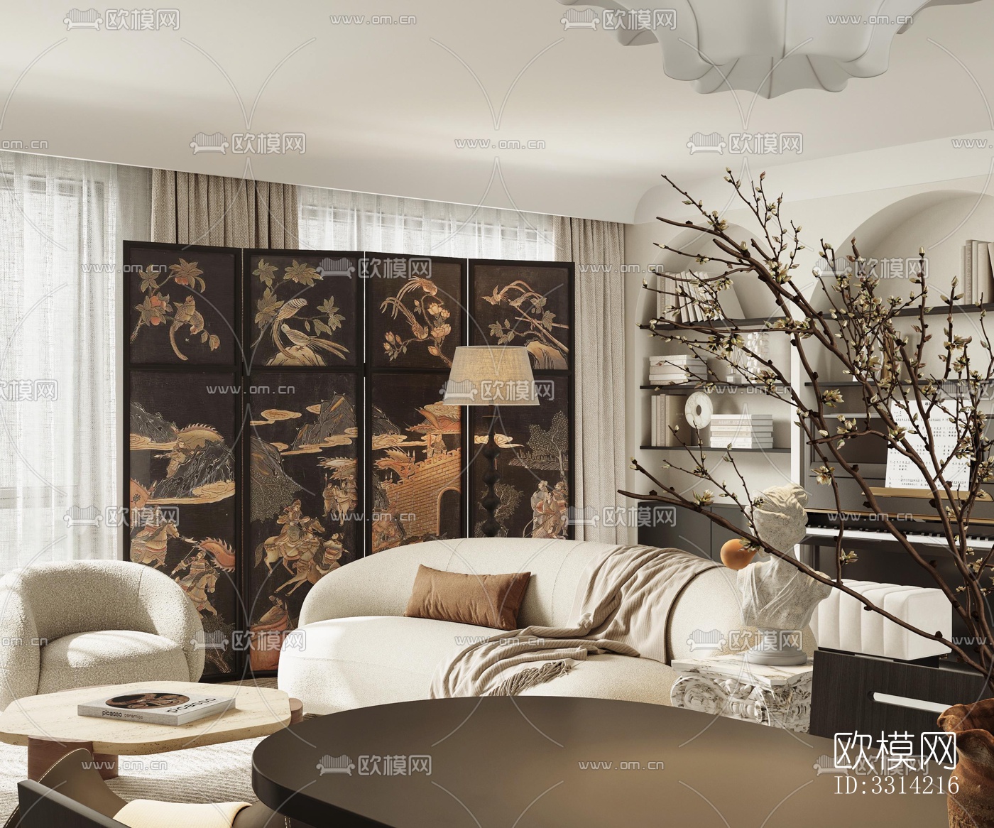 现代客餐厅效果图下载（渲染图6）