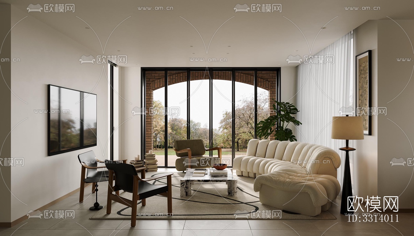 现代客餐厅效果图下载（渲染图1）