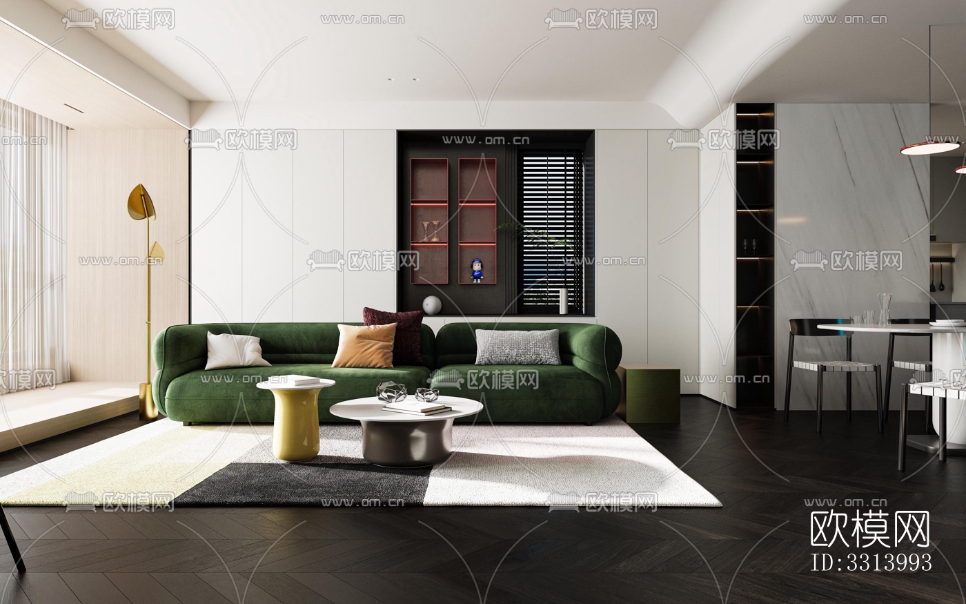 现代客餐厅效果图下载（渲染图1）