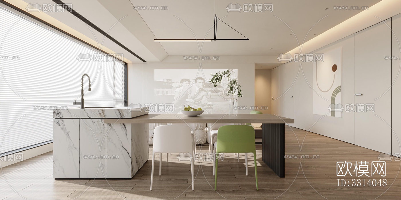 现代客餐厅效果图下载（渲染图6）
