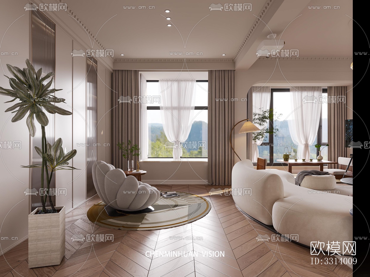 现代客餐厅效果图下载（渲染图10）