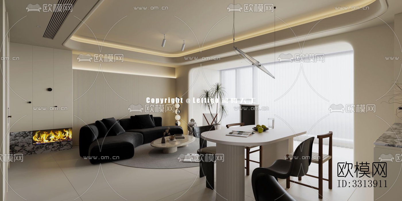 现代客餐厅效果图下载（渲染图1）