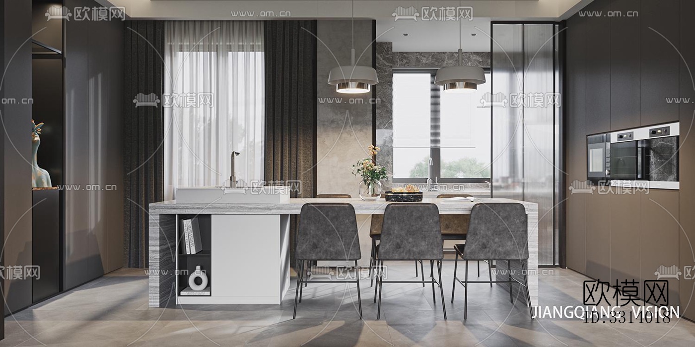 现代客餐厅效果图下载（渲染图6）