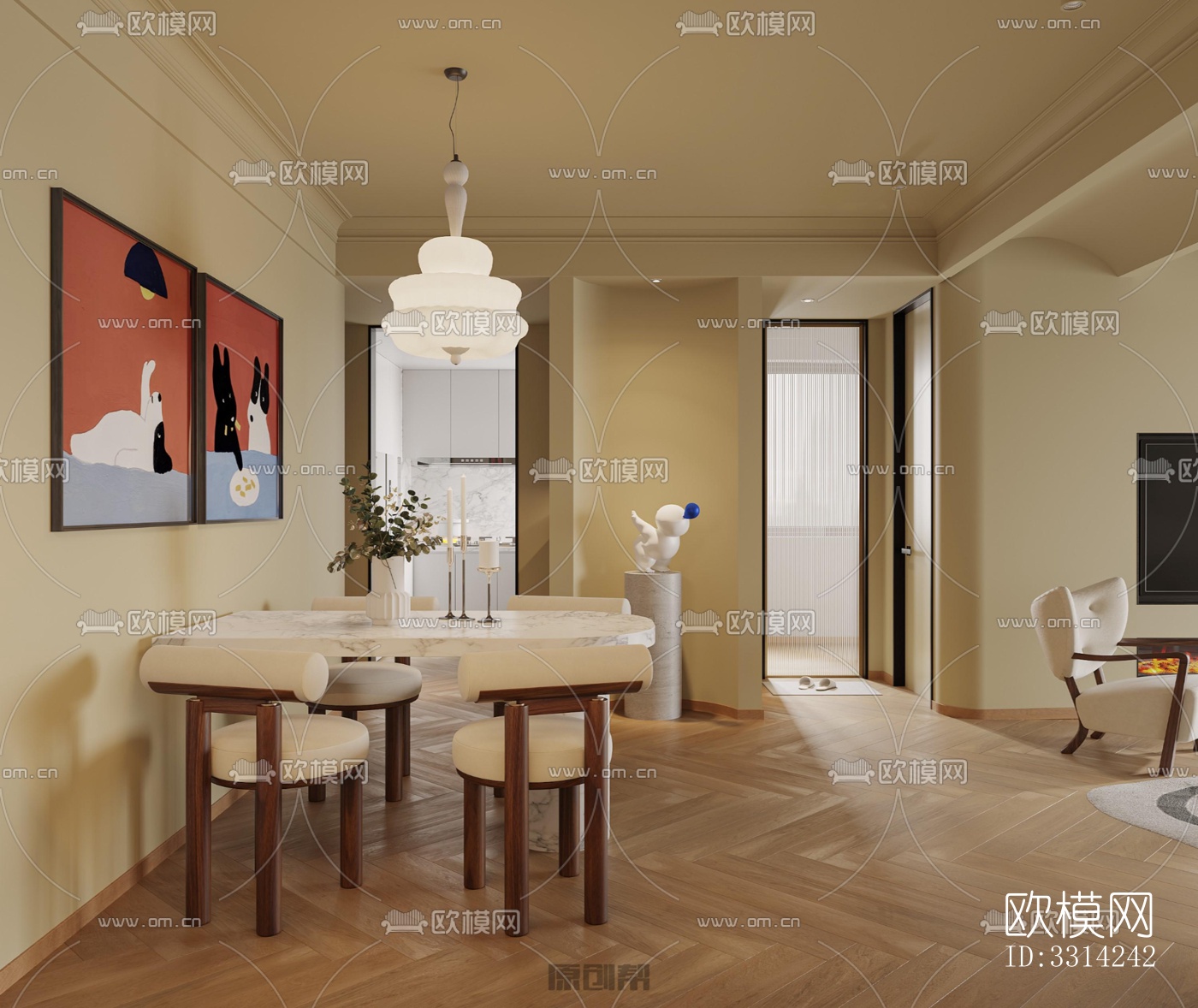 现代客餐厅效果图下载（渲染图2）