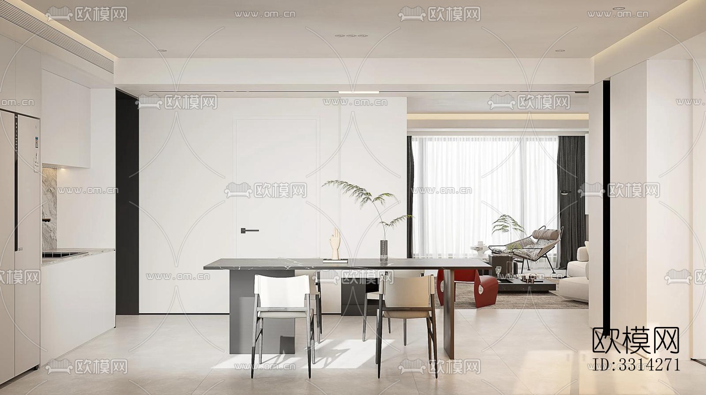 现代客餐厅效果图下载（渲染图1）