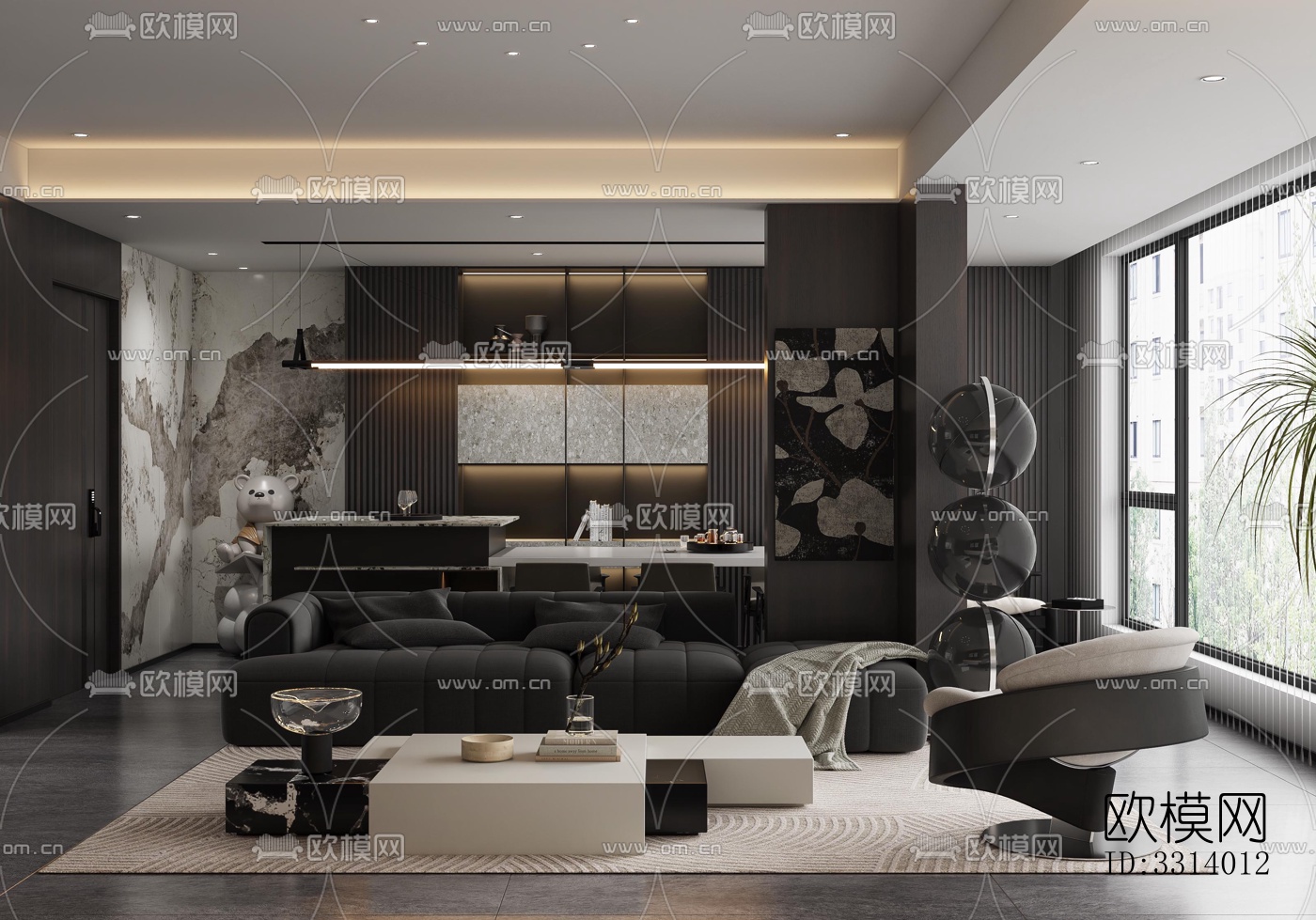 现代客餐厅效果图下载（渲染图14）