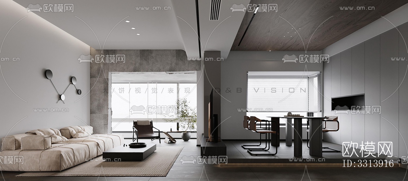 现代客餐厅效果图下载（渲染图5）