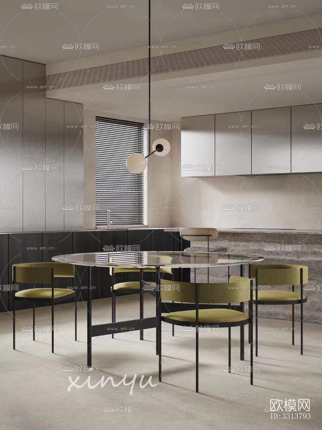 现代客餐厅效果图下载（渲染图1）