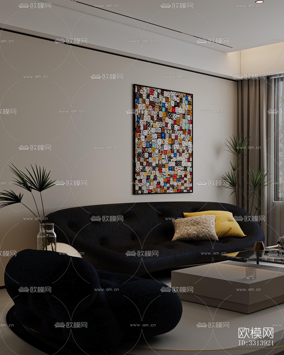 现代客餐厅效果图下载（渲染图5）