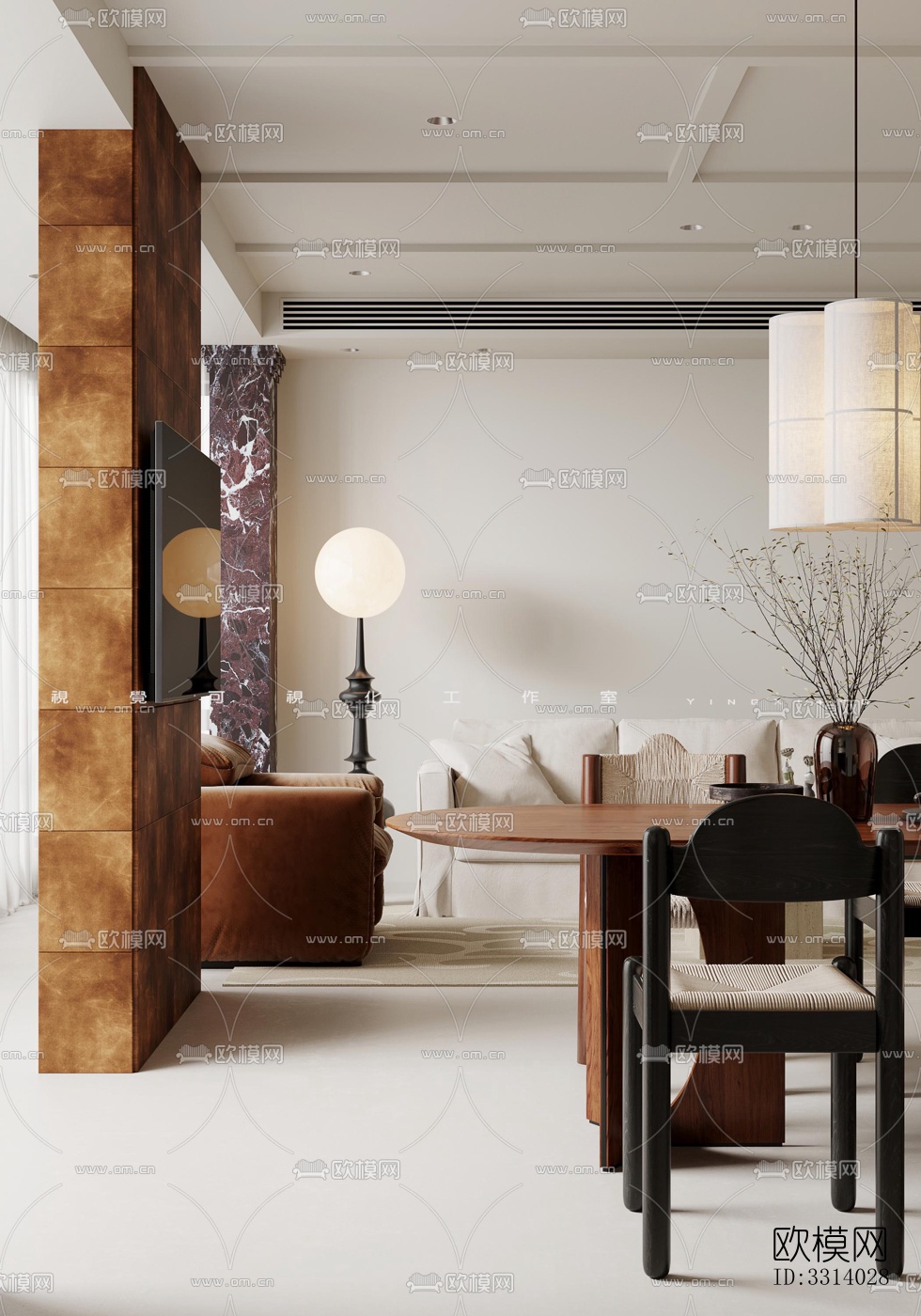 现代客餐厅效果图下载（渲染图1）