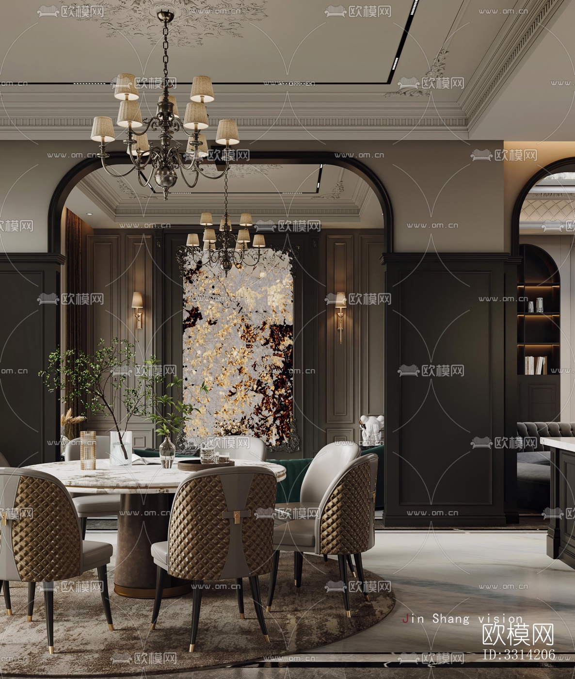 现代客餐厅效果图下载（渲染图5）