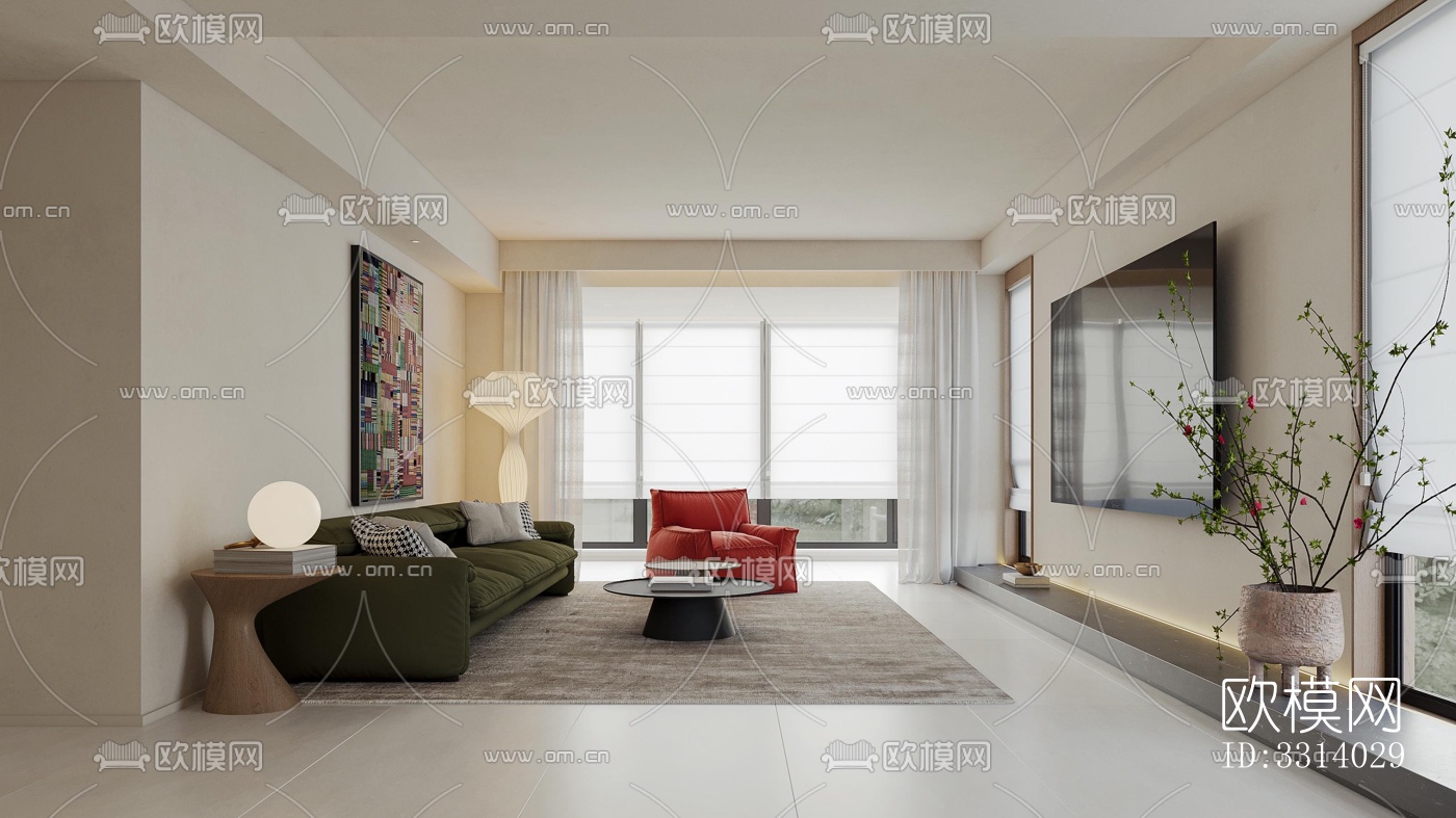 现代客餐厅效果图下载（渲染图1）