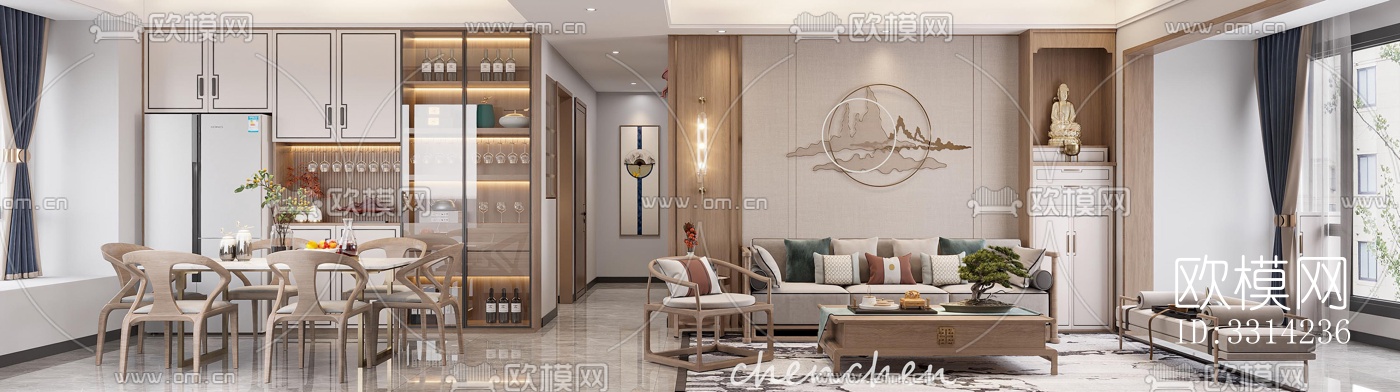 现代客餐厅效果图下载（渲染图5）