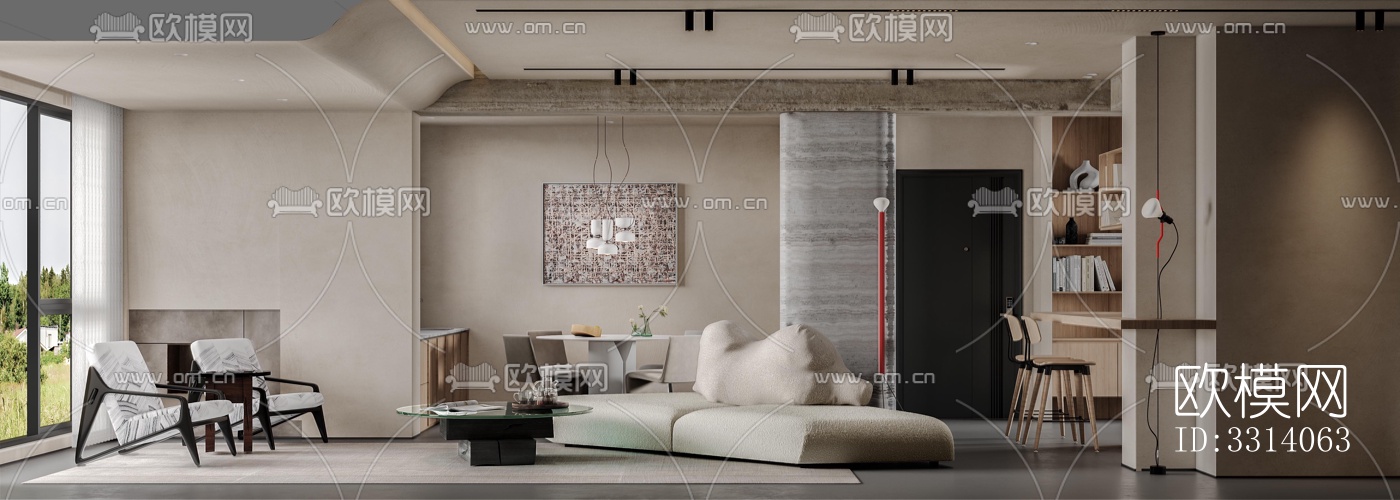 现代客餐厅效果图下载（渲染图1）