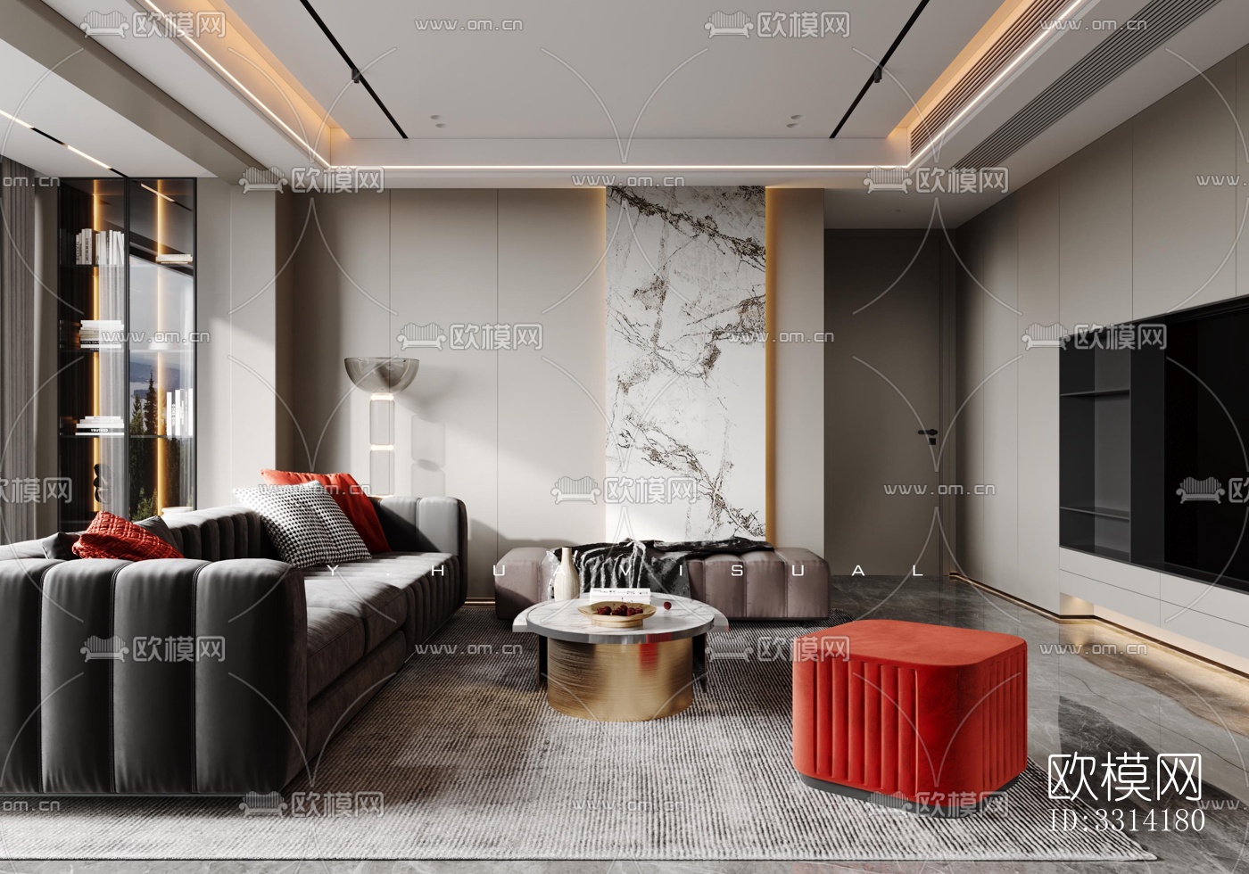 现代客餐厅效果图下载（渲染图2）