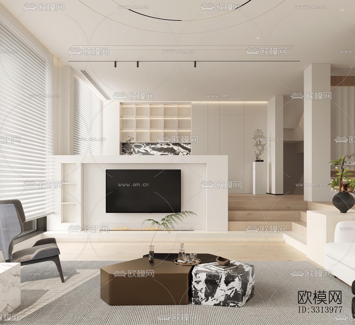 现代客餐厅效果图下载（渲染图2）