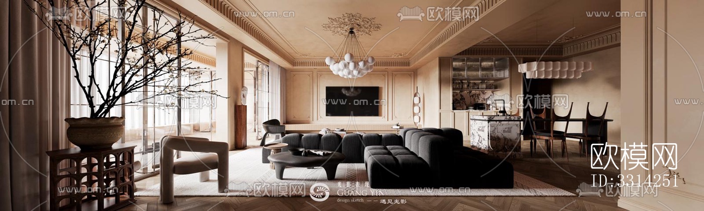 现代客餐厅效果图下载（渲染图5）