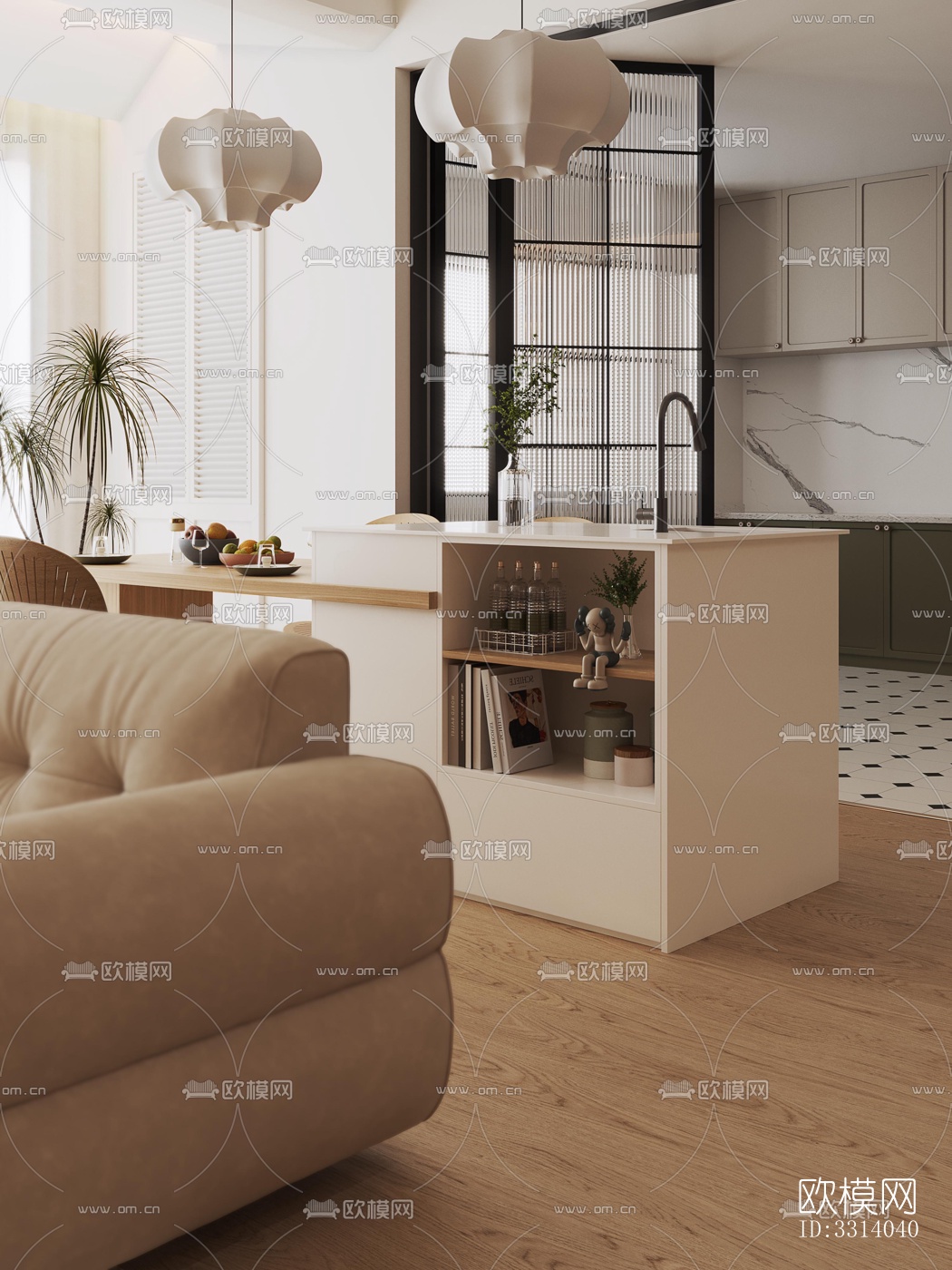 现代客餐厅效果图下载（渲染图5）