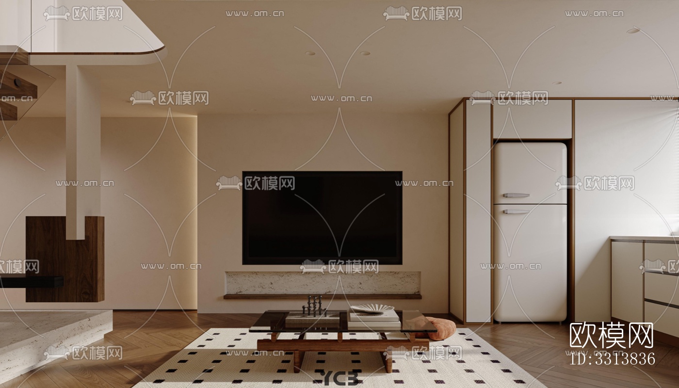 现代客餐厅效果图下载（渲染图1）