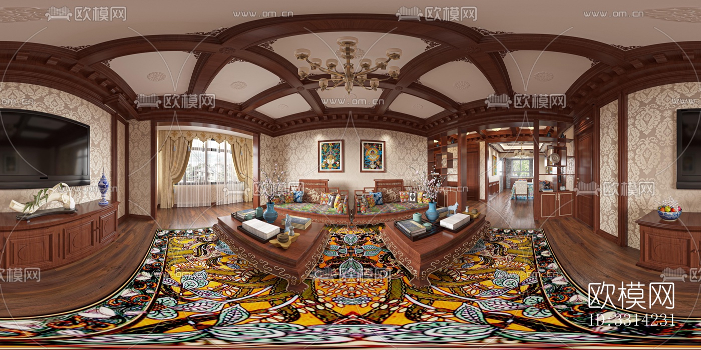 现代客餐厅效果图下载（渲染图1）