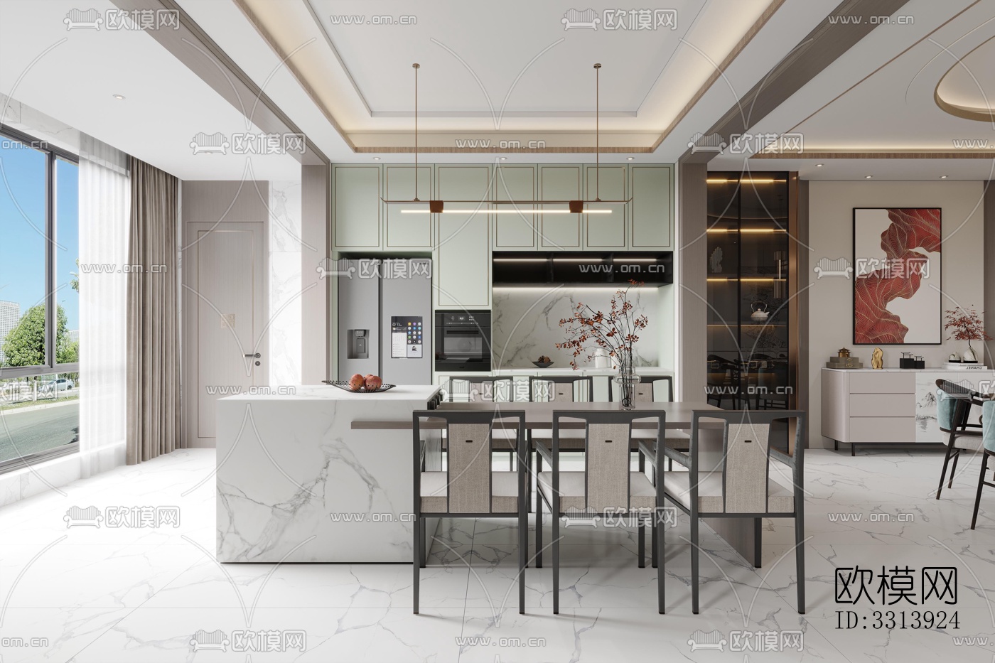 现代客餐厅效果图下载（渲染图2）