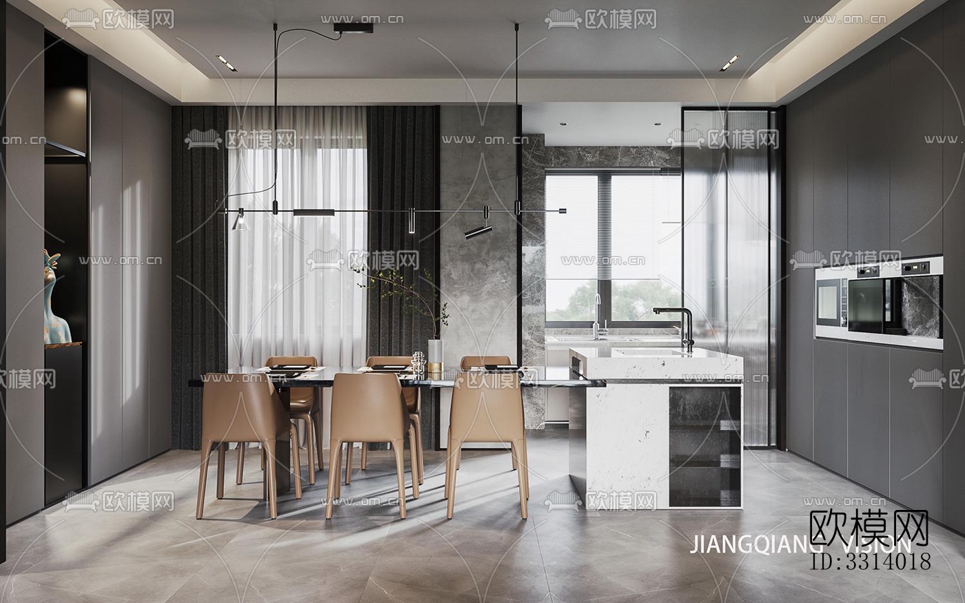 现代客餐厅效果图下载（渲染图3）