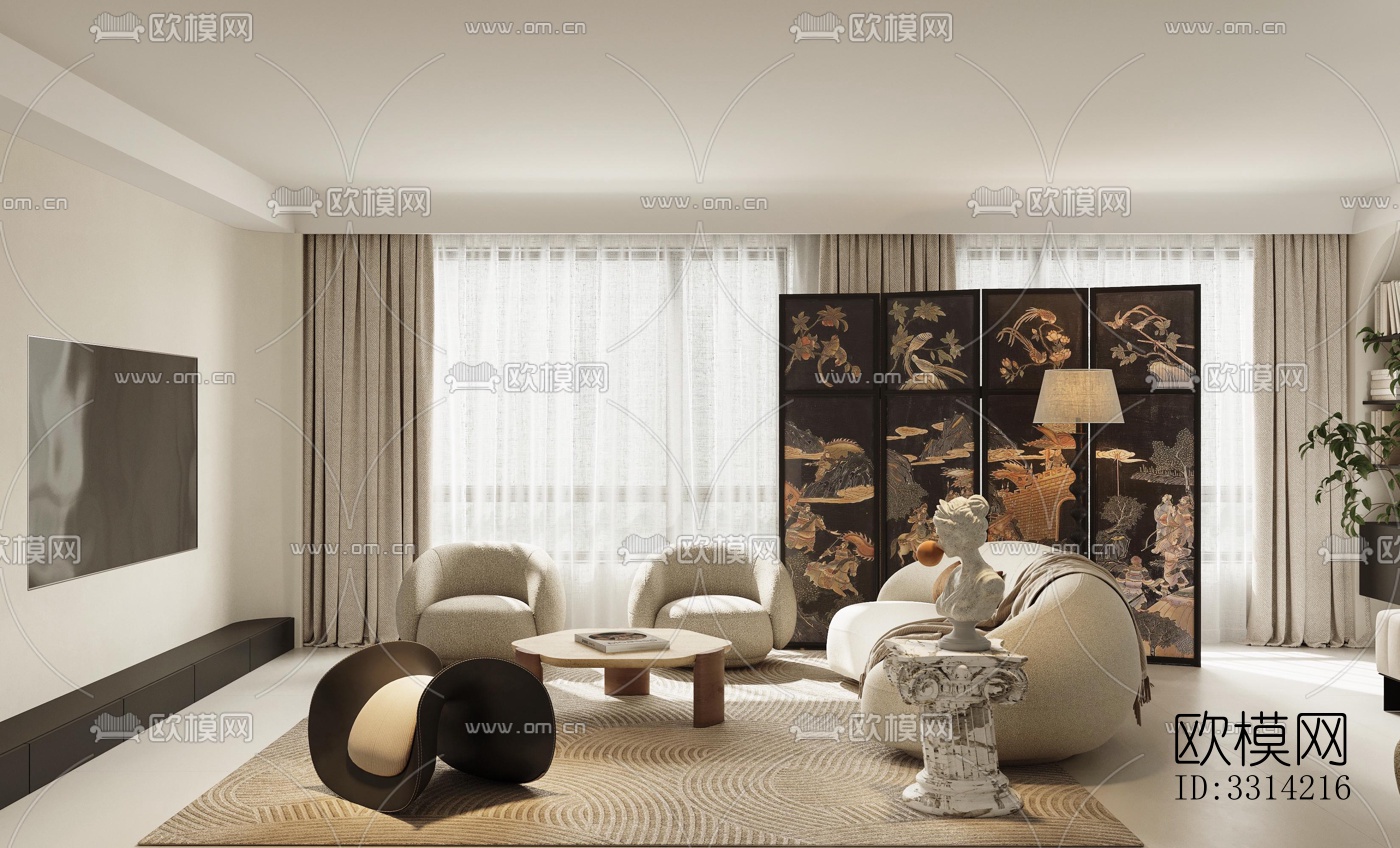 现代客餐厅效果图下载（渲染图3）