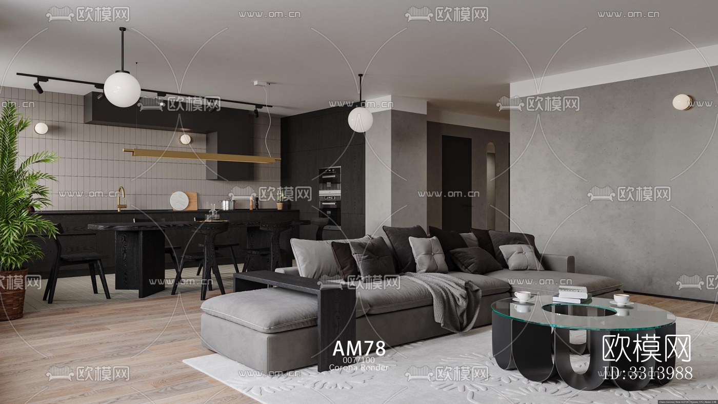 现代客餐厅效果图下载（渲染图1）